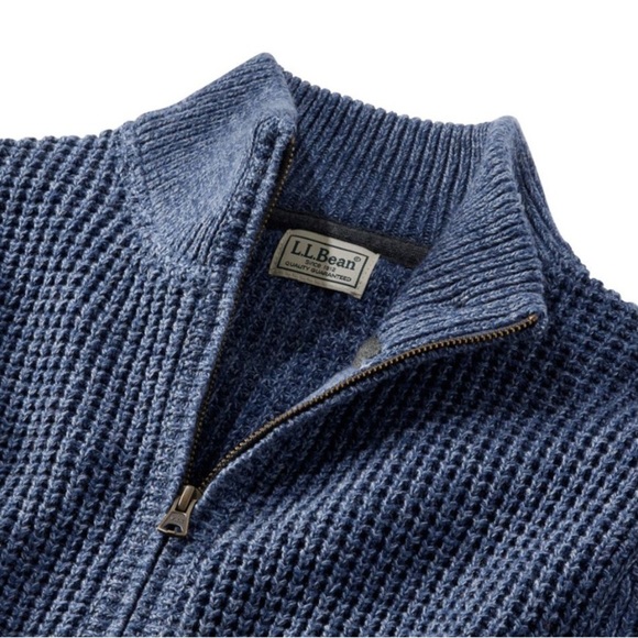 L.L. Bean Men's 100% Organic Cotton Waffle Knit Sweater, Quarter Zip size Large - Picture 4 of 12
